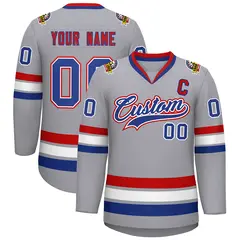 Classic Style Hockey Jersey in Gray Royal White-Red 1
