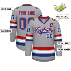 Classic Style Hockey Jersey in Gray Royal White-Red 2