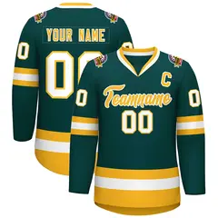 Classic Style Hockey Jersey in Midnight Green Gold-White 1