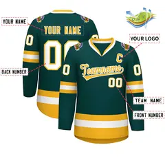 Classic Style Hockey Jersey in Midnight Green Gold-White 2