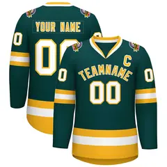Classic Style Hockey Jersey in Midnight Green Gold-White 1
