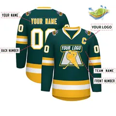 Classic Style Hockey Jersey in Midnight Green Gold-White 2