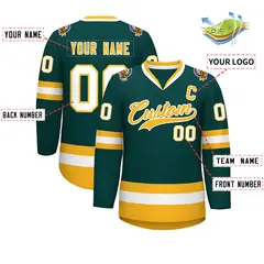 Classic Style Hockey Jersey in Midnight Green Gold-White 2