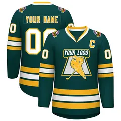 Classic Style Hockey Jersey in Midnight Green Gold-White