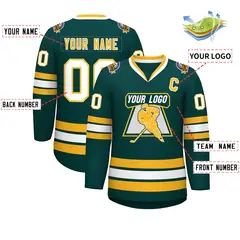 Classic Style Hockey Jersey in Midnight Green Gold-White 2