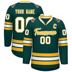 Classic Style Hockey Jersey in Midnight Green Gold-White