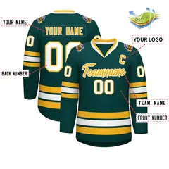 Classic Style Hockey Jersey in Midnight Green Gold-White 2