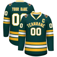 Classic Style Hockey Jersey in Midnight Green Gold-White 1