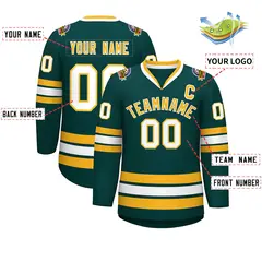 Classic Style Hockey Jersey in Midnight Green Gold-White 2