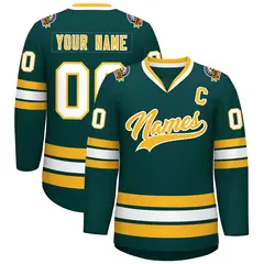 Classic Style Hockey Jersey in Midnight Green Gold-White 1