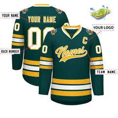 Classic Style Hockey Jersey in Midnight Green Gold-White 2