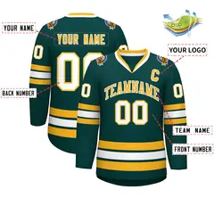 Classic Style Hockey Jersey in Midnight Green Gold-White 2