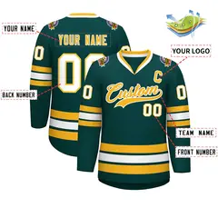 Classic Style Hockey Jersey in Midnight Green Gold-White 2