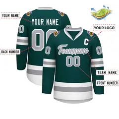 Classic Style Hockey Jersey in Midnight Green Gray-White 2