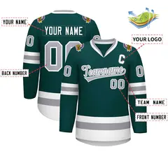 Classic Style Hockey Jersey in Midnight Green Gray-White 2