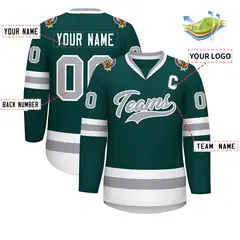 Classic Style Hockey Jersey in Midnight Green Gray-White 2