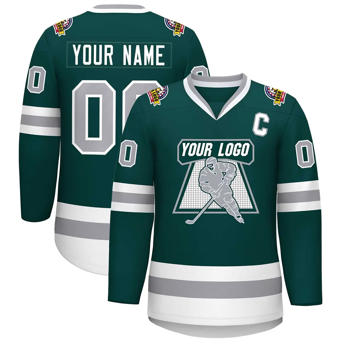 Classic Style Hockey Jersey in Midnight Green Gray-White