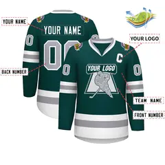 Classic Style Hockey Jersey in Midnight Green Gray-White 2