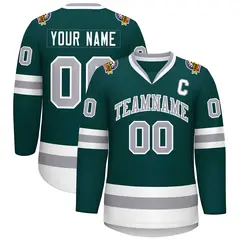 Classic Style Hockey Jersey in Midnight Green Gray-White 1