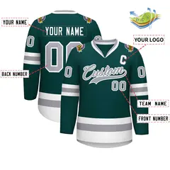 Classic Style Hockey Jersey in Midnight Green Gray-White 2