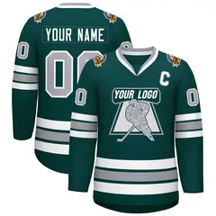 Classic Style Hockey Jersey in Midnight Green Gray-White 1