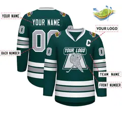 Classic Style Hockey Jersey in Midnight Green Gray-White 2