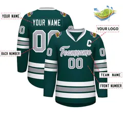 Classic Style Hockey Jersey in Midnight Green Gray-White 2