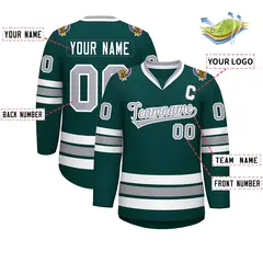 Classic Style Hockey Jersey in Midnight Green Gray-White 2