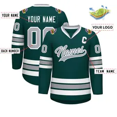 Classic Style Hockey Jersey in Midnight Green Gray-White 2