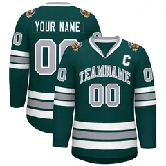 Classic Style Hockey Jersey in Midnight Green Gray-White 1