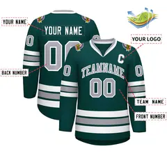 Classic Style Hockey Jersey in Midnight Green Gray-White 2