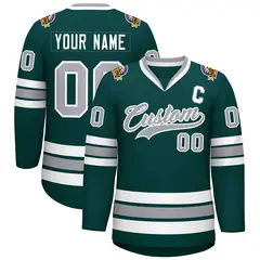 Classic Style Hockey Jersey in Midnight Green Gray-White 1