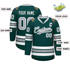 Classic Style Hockey Jersey in Midnight Green Gray-White 2