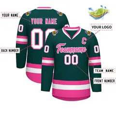 Classic Style Hockey Jersey in Midnight Green Pink-White 2