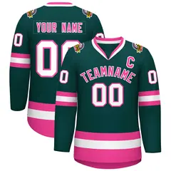 Classic Style Hockey Jersey in Midnight Green Pink-White