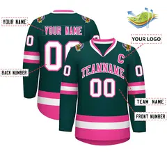 Classic Style Hockey Jersey in Midnight Green Pink-White 2