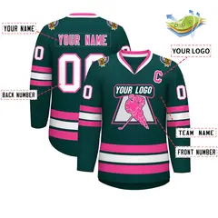 Classic Style Hockey Jersey in Midnight Green Pink-White 2