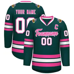 Classic Style Hockey Jersey in Midnight Green Pink-White 1