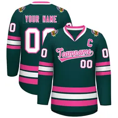 Classic Style Hockey Jersey in Midnight Green Pink-White 1