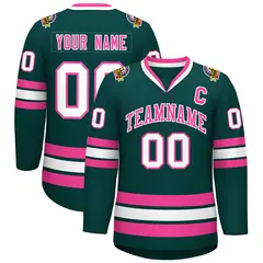 Classic Style Hockey Jersey in Midnight Green Pink-White 1