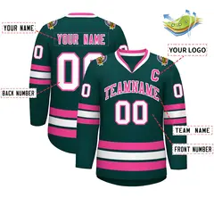 Classic Style Hockey Jersey in Midnight Green Pink-White 2
