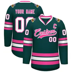 Classic Style Hockey Jersey in Midnight Green Pink-White 1