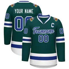 Classic Style Hockey Jersey in Midnight Green Royal-White 1