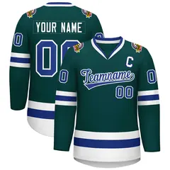Classic Style Hockey Jersey in Midnight Green Royal-White 1