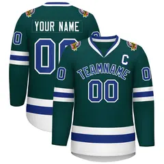 Classic Style Hockey Jersey in Midnight Green Royal-White 1