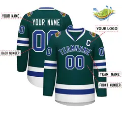 Classic Style Hockey Jersey in Midnight Green Royal-White 2