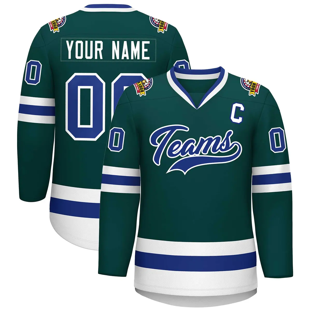 Classic Style Hockey Jersey in Midnight Green Royal-White