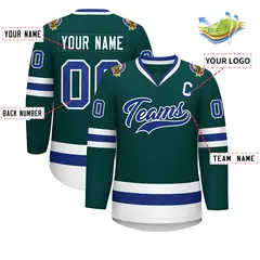Classic Style Hockey Jersey in Midnight Green Royal-White 2