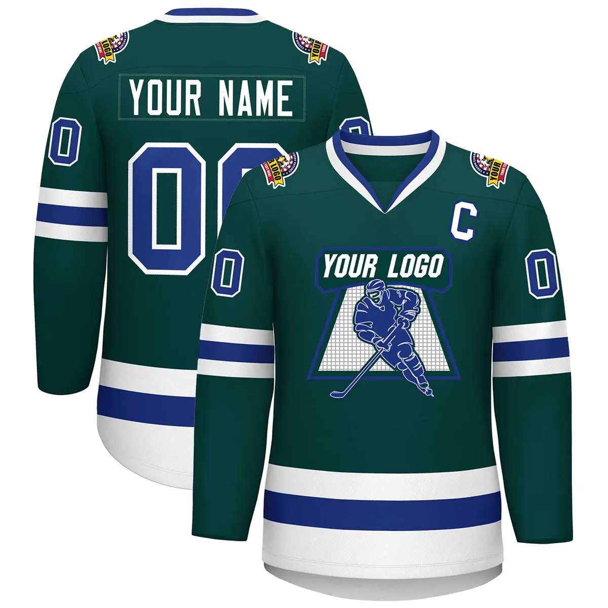 Classic Style Hockey Jersey in Midnight Green Royal-White