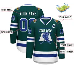 Classic Style Hockey Jersey in Midnight Green Royal-White 2